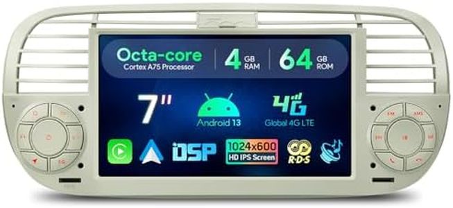 XTRONS 7 Inch Android 13 Car Stereo Radio Player 4+64GB, Built-in 4G Wireless GPS Navigation Car Play DSP RDS Radio Bluetooth WIFI, Support AHD CAM TPMS DVR DAB+for Fiat 500 (2007-2015) Cream