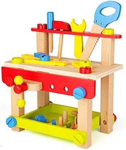 SainSmart Jr. Wooden Bench Wooden Workbench with Tools for Toddlers, Kids Creative Wooden Building Set Construction Toy for 3 Years Old and up