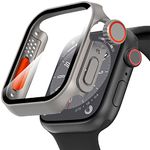 Suoman for Apple Watch 44mm Screen Protector Case, Ultra-Thin Tempered Glass Unique Design Full Coverage Case Cover, for iWatch Series 6/5/4/Series SE 2 44mm (Titanium Steel for Apple Watch 44mm）