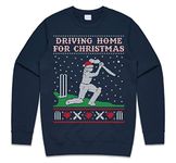 Sanfran Clothing Cricket Driving Home For Christmas Funny Bat Gift Dad Grandpa Xmas Gift Jumper Sweater Large/Navy Blue