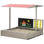 Outsunny Kids Wooden Sand Pit, Children Sandbox w/Non-Woven Fabric, Two Seats, Canopy, for Gardens, Playgrounds - Grey