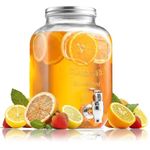 Jinelza 4 Litre Glass Iced Drink Dispenser with Tap, Steel Lid Cold Beverage Dispenser for Beer, Water, Cocktails, Drinks Clear Glass, Perfect for Parties & Events Detox Dispenser 4 LTR, 1 PCS