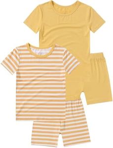 JunNeng Bamboo Viscose Pajamas for Toddler 4 Piece Summer Baby Boys Snug Fit Short Sleeve Striped PJs Sleepwear, 6-7 Years