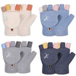 SATINIOR 4 Pairs Women Fingerless Gloves Winter Flip Gloves Warm Knitted Convertible Mittens Thick Fingerless Mittens with Mittens Cover Rainbow Convertible Gloves for Women