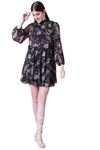 9 Impression Women Floral Print Above Knee Length Smocked Dress (Black; L)