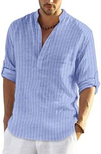 COOFANDY Men's Cotton Hemp Henley Shirt Long Sleeve Hippie Casual Beach T Shirts