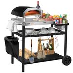 Outdoor Grill Cart Three-Shelf Pizza Oven Stand Table with Wheels Dining Cart Table for Outside Patio, Movable Kitchen Cooking Prep Table BBQ Cart with 95 cm x 62 cm Stainless Steel Tabletop