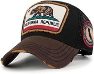 ililily Premium California Bear Embroidered Baseball Cap Vintage Trucker Hat, Black-Mesh