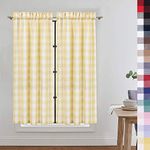 CAROMIO Cafe Curtains 45 Inch, Buffalo Plaid Gingham Check Short Tier Curtains for Kitchen Bathroom Window Curtain, Yellow/White