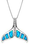 Honolulu Jewelry Company Sterling Silver Whale Tail CZ Accented Necklace Pendant with Simulated Blue Opal and 18" Box Chain, Metal synthetic-resin Gemstone, Opal