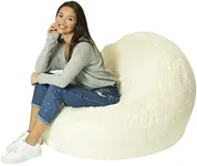 Air Candy Mongolian Faux Fur Ivory White Inflatable Chair, Premium, Soft, Fluffy Fur, Contemporary Design for Bedroom, Dorm, Living Room, Gaming, Removable and Washable Fur Cover