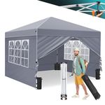 Ej.Victor Gazebo, One Push Pop up Gazebo with Sides 2.5m x 2.5m and Wheeled Bag, Heavy Duty Gazebo Waterproof & Sunproof, Perfect for Garden, Party,Camping, Hot Tub Grey