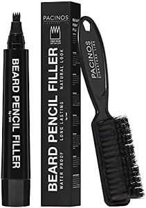 Pacinos Beard Pencil Filler - Water Proof, Long Lasting Coverage & Natural Finish - Beard, Moustache & Eyebrows - Micro-Fork Tip for Seamless Application - Includes Bristle Brush for Blending (Black)