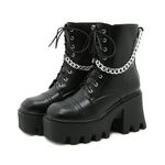 Gothniero Women Black Platform Boots Chunky Heel Ankle Boots with Chain Goth Punk Rave Combat Motorcycle Lace Boots with Side Zip Size 3UK-8UK