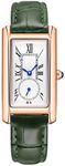 carlien Women Quartz Analog Watch Lady Stylish Rectangle Dress Watch With Leather Strap And Sapphire Crown, Rose Green, Quartz Analog Watch