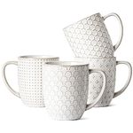 LE TAUCI Coffee Mugs 16 oz,Ceramic Mug Set, Embossment Cups for Latte, Hot Tea, Cappuccino, Mocha, Cocoa, Dishwasher Safe, Suit For Housewarming Wedding- 3.8 inch, Set of 4, Arctic White