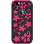 Amzer AMZ95313 Limited Edition Hybrid Flora Case Cover for iPhone 5, iPhone 5S, iPhone SE (Fits All Carriers) - 1 Pack - Retail Packaging - Black/Balinese Pink