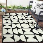 Wonnitar Outdoor Rug 4x6 Waterproof Reversible Plastic Straw Rug for Patio Clearance, Outside Area Rug RV Rug for Camping, Indoor Outdoor Geometric Mat for Deck Balcony Porch, Black & White