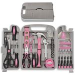 ToughHub 56 pcs Tool Kit – Complete Household Tool Set for Home Repairs & Maintenance - Best Pink Tool Box with Tools Included Plier, Hammer, Screwdriver, Adjustable Wrench, and Hex Key Set