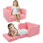 MeMoreCool Kids Couch, Kids Sofa Bed, Folding Toddler Chair Convertible Mini Sofa, Lounger Pull Out Couch for Playroom, Foldable Children Armchair for Girls Boys, Pink