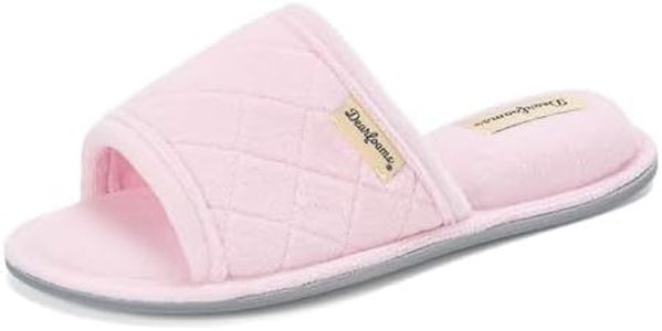 Dearfoams Women's Microfiber Terry Slide Slipper - Soft Cushioned Slipper with Skid-Resistant Rubber Sole and Memory Foam Insole