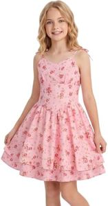 Teen Girl Floral Spaghetti Strap Sundress Short Dress Pink Rose 9-10 Years