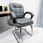 KITHANIA Ergonomic Director Reception Office Visitor Home Study Leatherette Chair with arm Rest and Double Support Steel Frame with Cushioned seat Back (Pack of 1)(Best Item at Low Cost) (Grey)