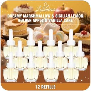 Plug-In Air Freshener Refills 12 Pack – Dreamy Marshmallow, Sicilian Lemon, Golden Apple & Vanilla Cake Scents – Adjustable Fragrance for Rooms & Bathrooms – Compatible with Air Wick & Glade