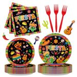 Iemctsy 96PCS Fiesta Party Decorations Mexican Party Decorations Mexican Fiesta Plates Napkins Cinco De Mayo Mexican Theme Party Decorations Disposable Dinnerware for Taco Party Baby Shower Serves 24