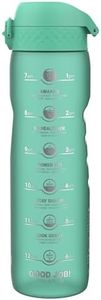 Ion8 1 Litre Water Bottle with Times to Drink, Leak Proof, Flip Lid, Carry Handle, Dishwasher Safe, BPA Free, Soft Touch Contoured Grip, Ideal for Gym, Health and Fitness, 32 oz, Teal