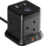 Hulker Cube Extension Lead with USB Ports (20W PD USB C), 4 Way Multi Plug Socket with 3 USB Slots, Mountable Power Strip with Switch Overload Protection 3250W 13A Cord 1.5M