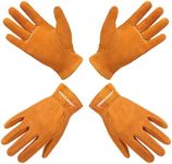 HANDLANDY 2 Pairs Kids Genuine Leather Work Gloves for ages 3-11, Children Gardening Gloves for Boys, Girls (Small (for age 2-4), Orange)