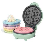 Giles & Posner EK4214GSGR Mini Waffle Maker – Non-Stick Waffle Iron Machine, For Belgian & American Style Waffles, Sweet/Savoury Snacks Desserts, Compact, 11.5 cm Round Cooking Plate, Pastel Green