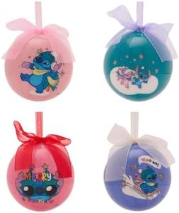 Disney Stitch - Juego de 4 bolas de Navidad de 80 mm, diseños divertidos con cintas en la parte superior
