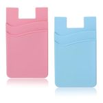 AHQiZFX Phone Card Holder, 2Pack Cell Phone Card Holder for Back of Phone, Silicone Sticky Credit Card Holder for Cell Phone Double Pocket Sticker Compatible with Most of Cell Phone (Pink, Blue),