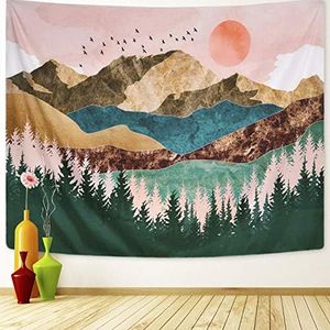 ARFBEAR Mountain Tapestry Forest Tree Popular Wall Hanging Tapestry Nature Landscape Green and Brown Beach Blanket(Large-79 x 59 in)