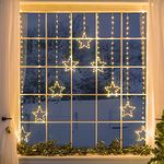 Christow Christmas Curtain Lights for Windows, 9 Star String Light Decoration, 325 Warm White Micro LEDs, Indoor Outdoor Home Garden Xmas Lighting, Mains Powered with 5m Cable (H1.2m x W1.2m)