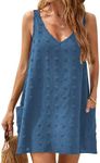 Blooming Jelly Womens Beach Coverup Dress Swimsuit Cover ups Sexy V Neck Sleeveless Dress (Large, Blue)