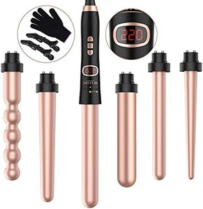 Curling Iron with Various Attachments Set - BESTOPE PRO 6-in-1 Curling Irons Large and Small Curls, Curling Wall Ceramic Curling Iron with Glove Pink Gold 9-32 mm