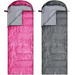 Tudomro 2 Pcs Camping Sleeping Bag for Adults Kids, Lightweight Packable Waterproof Camping Gear Equipment to Keep Warm for Spring Summer Fall Indoor Outdoor Backpacking Hiking Travel (Gray, Pink)