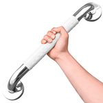 Bath Safety Grab Rail White, 20 Inch Stainless Steel Anti-Slip Shower Handles for Elderly, Grab Bar with Ridges, for Towel Rail, Disabled, Injured, or Post-Op, Bathroom Safety Aid