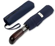 Balios Folding Umbrella Wood Handle Auto Open Close Vented Canopy Dark Navy