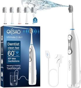 Electric Toothbrush with Water Flosser for Adults, 3-in-1 Sonic Brush & Floss Combo, Cordless Oral Irrigator with 5 Brush Heads, 3 Modes, 30-Day Battery, Travel Toothbrush for Braces, Sensitive Gums