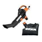 WORX WG509 TRIVAC 12 Amp 3-in-One Blower/Mulcher/Vacuum with Metal Impeller, and Collection Bag –