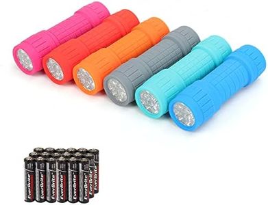 EverBrite 9-LED Flashlight 6-pack Impact Handheld Torch Assorted Colors with Lanyard AAA Batteries Included for Camping Hiking Emergency and Exploring