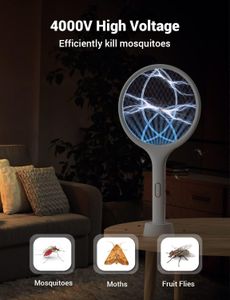 YISSVIC Electric Fly Swatter 4000V – USB Rechargeable Mosquito Zapper Racket with Stand, Indoor/Outdoor