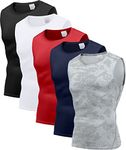 Holure Men's 5 Pack Compression Tank Tops Athletic Muscle Tee Fitness Bodybuilding Sleeveless T-Shirt Black/Camo Grey/White/Navy/Red L