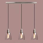 Yosoan Lighting Industrial Vintage Loft Bar 3 Way Pendant Light Fittings Bell Glass Shade Chandelier, Hanging Cluster Ceiling 3 Lights Fixture for Dining Room Living Room Restaurant Cafe (Brushed)