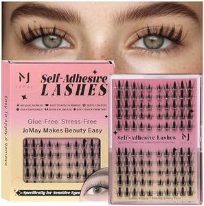 JoMay Self Adhesive Press On Lashes No Glue Needed, Pre-Glued Clusters with Thin Band, Natural Wide-Eye Effect, Reusable for Beginners, Pre-Separated L/R 10 Pairs - Doll Eye Lash Clusters