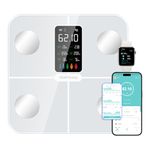 Healthkeep Body Fat Scale with Large VA Display, 15 Body Datas with Heart Rate, Smart Weight Scale Compatible with iOS & Android, Max 400lb/180kg/28st, 28cm, White